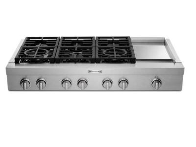 48" KitchenAid 6-Burner Commercial-Style Gas Rangetop with Griddle - KCGC558JSS