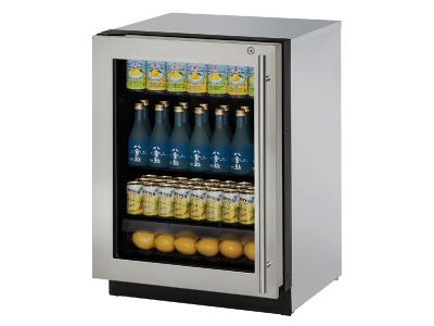 24" U-Line Modular 3000 Series Glass Door Built-In Compact Refrigerator - U3024RGLS15B