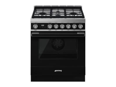 30" SMEG Freestanding Professional Dual Fuel Range in Black - CPF30UGMBL