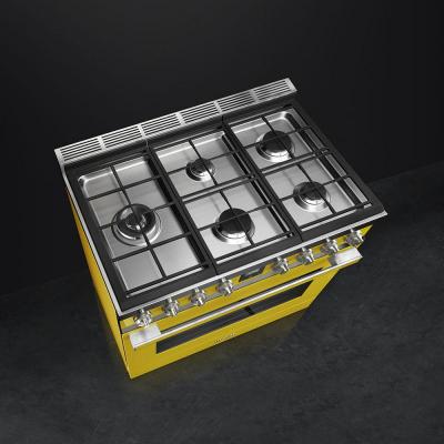 36" SMEG Cooker Portofino Freestanding Dual Fuel Range with 5 Burners in Yellow - CPF36UGMYW