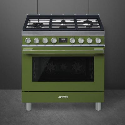 36" SMEG Cooker Portofino Freestanding Dual Fuel Range with 5 Burners in Olive Green - CPF36UGMOG