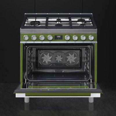 36" SMEG Cooker Portofino Freestanding Dual Fuel Range with 5 Burners in Olive Green - CPF36UGMOG