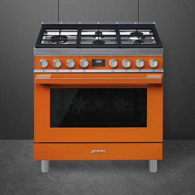 36" SMEG Cooker Portofino Freestanding Dual Fuel Range with 5 Burners in Orange - CPF36UGMOR