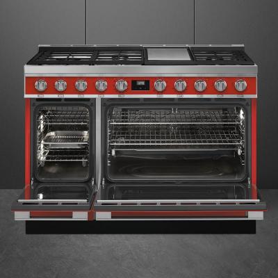48" SMEG Cooker Portofino Freestanding Professional Dual Fuel Range with 5 Burners in Red - CPF48UGMR