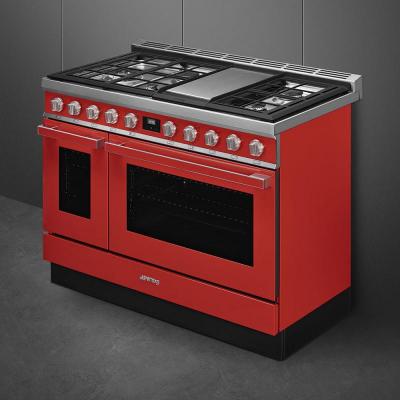 48" SMEG Cooker Portofino Freestanding Professional Dual Fuel Range with 5 Burners in Red - CPF48UGMR