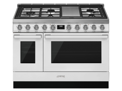 48" SMEG Cooker Portofino Freestanding Professional Dual Fuel Range with 5 Burners in White - CPF48UGMWH