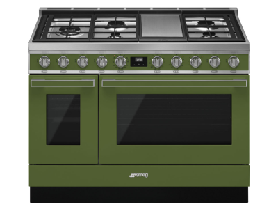 48" SMEG Cooker Portofino Freestanding Professional Dual Fuel Range with 5 Burners  Olive Green - CPF48UGMOG