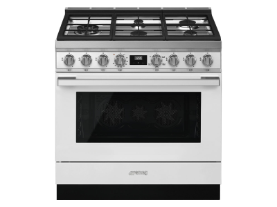 36" SMEG Cooker Portofino Freestanding Professional Gas Range with 5 Burners in White - CPF36UGGWH