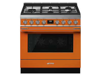 36" SMEG Cooker Portofino Freestanding Professional Gas Range with 5 Burners in Orange - CPF36UGGOR