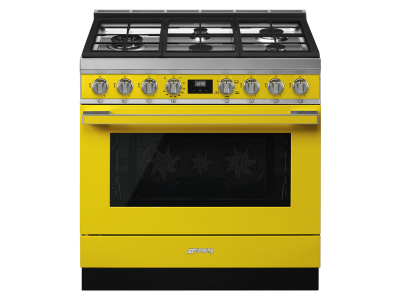 36" SMEG Cooker Portofino Freestanding Professional Gas Range with 5 Burners in Yellow - CPF36UGGYW