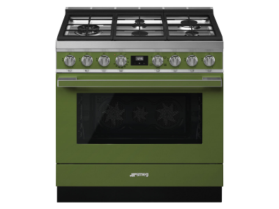 36" SMEG Cooker Portofino Freestanding Professional Gas Range with 5 Burners in Olive Green - CPF36UGGOG