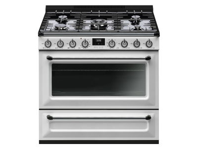 36" SMEG 4.45 Cu. Ft. Cooker Victoria Freestanding Dual Fuel Range with 5 Burners in White - TRU36GMWH
