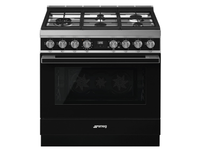 36" SMEG Cooker Portofino Freestanding Gas Range with 5 Burners in Black - CPF36UGGBL