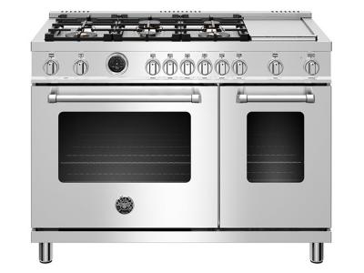48" Bertazzoni Dual Fuel Range 6 brass burners and Griddle Electric Self-Clean Oven - MAST486GDFSXT