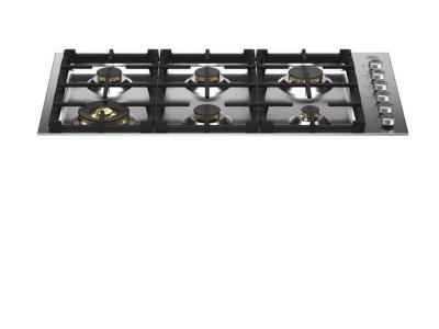 36" Bertazzoni Drop-in Gas Cooktop with 6 Brass Burners - PROF366QBXT