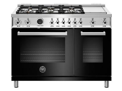 48" Bertazzoni  Dual Fuel Range 6 Brass Burners and Griddle  Electric Self Clean Oven - PROF486GDFSNET