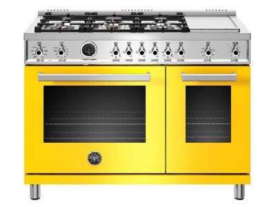 48" Bertazzoni  Dual Fuel Range 6 Brass Burners and Griddle  Electric Self Clean Oven - PROF486GDFSGIT
