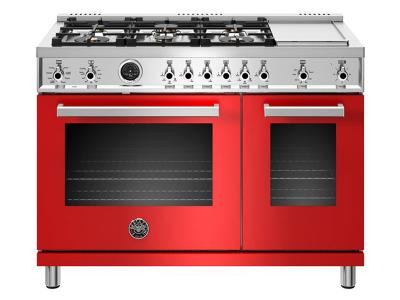 48" Bertazzoni  Dual Fuel Range 6 Brass Burners and Griddle  Electric Self Clean Oven - PROF486GDFSROT
