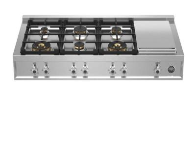 48" Bertazzoni Gas Rangetop with 6 Brass Burner and Electric Griddle - PROF486GRTBXT