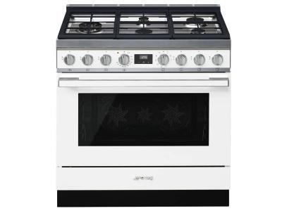 36" SMEG Portofino Freestanding Professional Dual Fuel Range - CPF36UGMWH