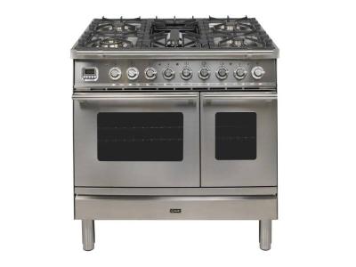 36" ILVE Professional Plus Dual Fuel Natural Gas Freestanding Range with Chrome Trim in Stainless Steel - UPDW90FDMPI