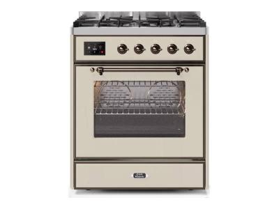 30" ILVE Majestic II Dual Fuel Natural Gas Freestanding Range with Bronze Trim in Antique White - UM30DNE3AWB-NG