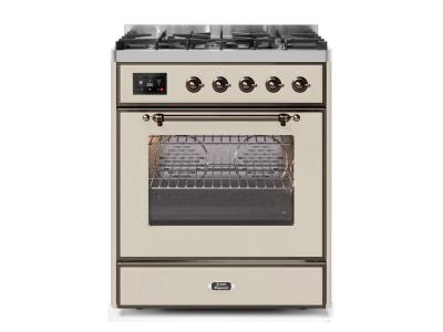 30" ILVE Majestic II Dual Fuel Liquid Propane Freestanding Range with Bronze Trim in Antique White - UM30DNE3AWB-LP