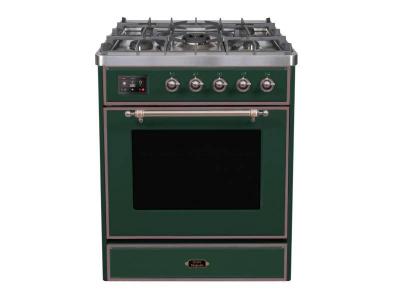 30" ILVE Majestic II Dual Fuel Liquid Propane Freestanding Range with Bronze Trim in Emerald Green  - UM30DNE3EGB-LP