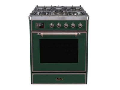 30" ILVE Majestic II Dual Fuel Natural Gas Freestanding Range with Bronze Trim in Emerald Green  - UM30DNE3EGB-NG