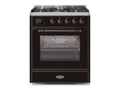 30" ILVE Majestic II Dual Fuel Natural Gas Freestanding Range with Bronze Trim in Glossy Black  - UM30DNE3BKB-NG