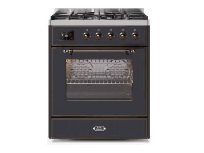 30" ILVE Majestic II Dual Fuel Natural Gas Freestanding Range with Bronze Trim in Matte Graphite  - UM30DNE3MGB-NG