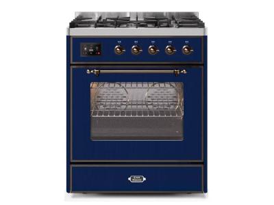 30" ILVE Majestic II Dual Fuel Natural Gas Freestanding Range with Bronze Trim in Blue  - UM30DNE3MBB-NG