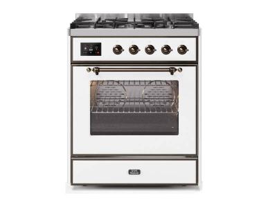 30" ILVE Majestic II Dual Fuel Natural Gas Freestanding Range with Bronze Trim in White  - UM30DNE3WHB-NG