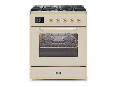 30" ILVE Majestic II Dual Fuel Natural Gas Freestanding Range with Brass Trim in Antique White  - UM30DNE3AWG-NG