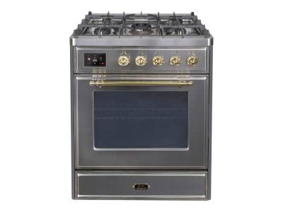 30" ILVE Majestic II Dual Fuel Natural Gas Freestanding Range with Brass Trim in Stainless Steel  - UM30DNE3/SSG NG
