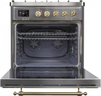 30" ILVE Majestic II Dual Fuel Natural Gas Freestanding Range with Brass Trim in Stainless Steel  - UM30DNE3/SSG NG