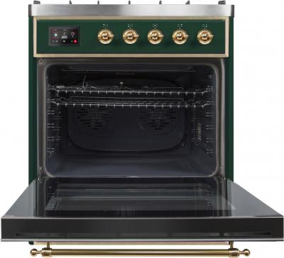 30" ILVE Majestic II Dual Fuel Freestanding Range with Brass Trim in Emerald Green  - UM30DNE3EGG-LP