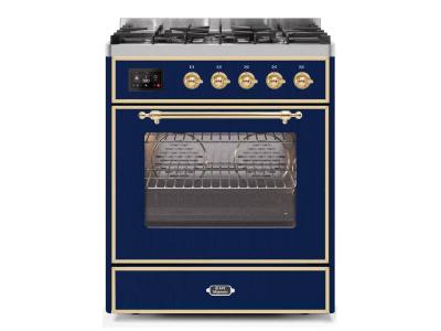 30" ILVE Majestic II Dual Fuel Freestanding Range with Brass Trim in Blue  - UM30DNE3MBG-NG