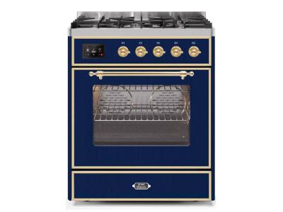 30" ILVE Majestic II Dual Fuel Freestanding Range with Brass Trim in Blue  - UM30DNE3MBG-LP