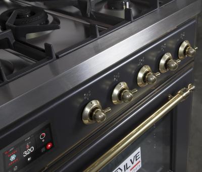 30" ILVE Majestic II Dual Fuel Freestanding Range with Brass Trim in Matte Graphite  - UM30DNE3MGG-NG