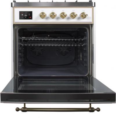 30" ILVE Majestic II Dual Fuel Liquid Propane Freestanding Range with Brass Trim in White  - UM30DNE3WHG-LP