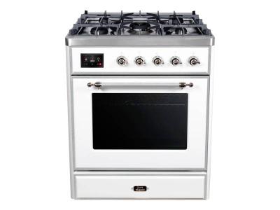 30" ILVE Majestic II Dual Fuel Freestanding Range with Chrome Trim in White - UM30DNE3WHC-NG