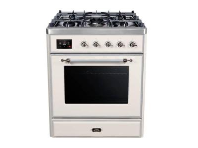 30" ILVE Majestic II Dual Fuel Freestanding Range with Chrome Trim in Antique White - UM30DNE3AWC-NG