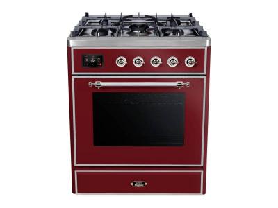 30" ILVE Majestic II Dual Fuel Freestanding Range with Chrome Trim in Burgundy - UM30DNE3BUC-NG