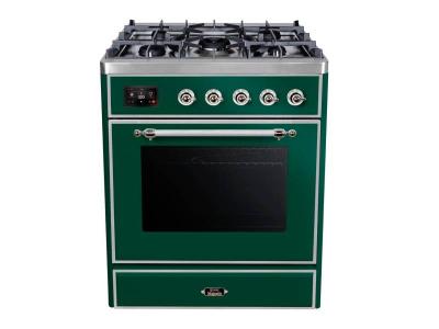 30" ILVE Majestic II Dual Fuel Freestanding Range with Chrome Trim in Emerald Green - UM30DNE3EGC-LP