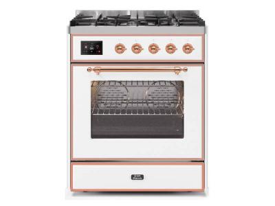30" ILVE Majestic II Dual Fuel Natural Gas Range with Copper Trim in White - UM30DNE3WHP-NG