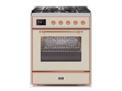 30" ILVE Majestic II Dual Fuel Natural Gas Range with Copper Trim in Antique White - UM30DNE3AWP-NG