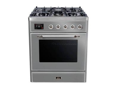 30" ILVE Majestic II Dual Fuel Natural Gas Freestanding Range with Chrome Trim in Stainless Steel - UM30DNE3/SSC NG