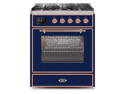 30" ILVE Majestic II Dual Fuel Range with Copper Trim in Blue  - UM30DNE3MBP-NG