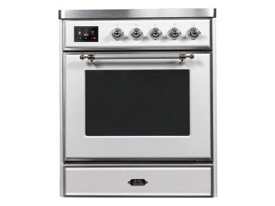 30" ILVE Majestic II Electric  Freestanding Range with Chrome Trim in White - UMI30NE3WHC